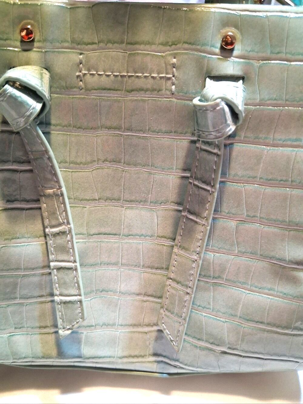 Cato Sage Green Croc Embossed Mini Satchel Crossbody Bag Top Handle Purse - Picture 7 of 12